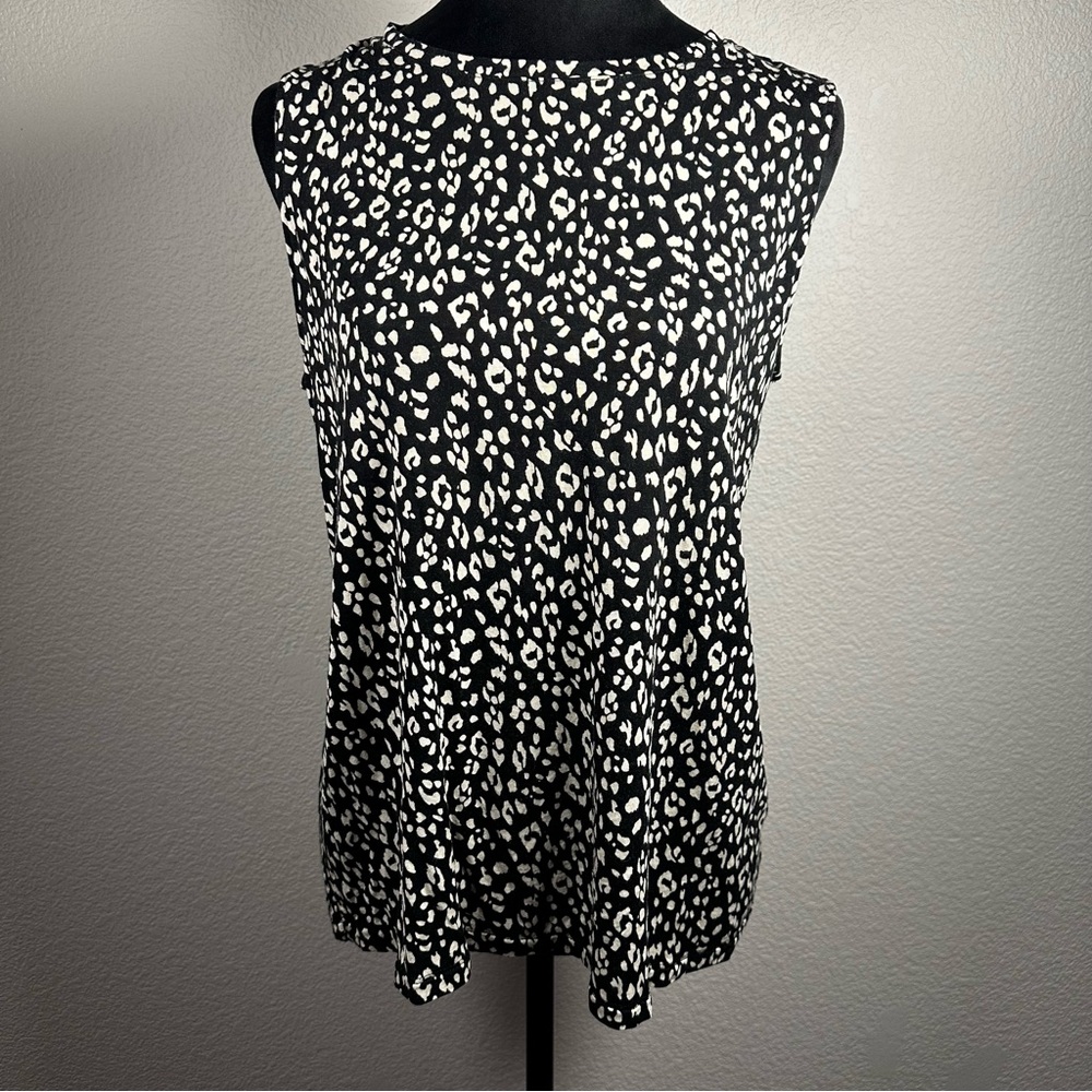 Nine West Soft Spun Sleeveless Animal Print Top Black Cream Size Large
